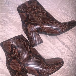 Snake print mid shaft heel boots WIDE WIDTH